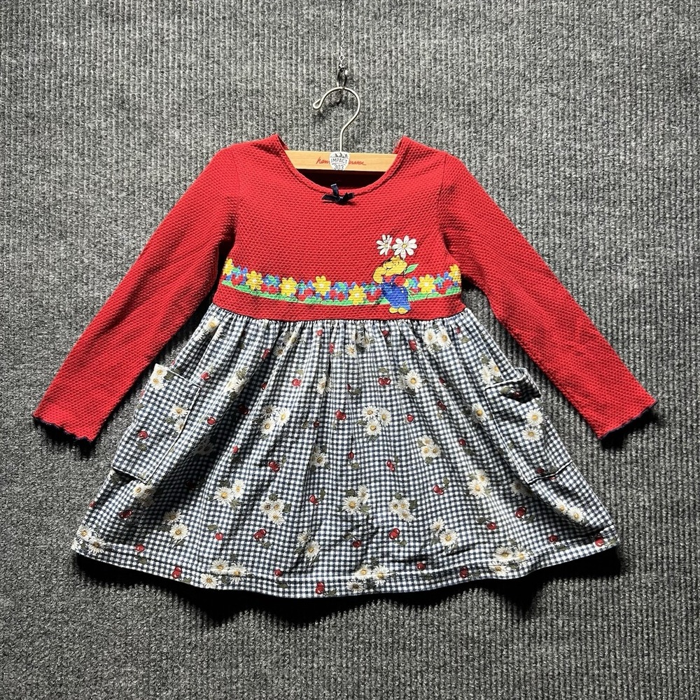 Winnie The Pooh Toddler Dress 4T Red Plaid Flowers Cherries Thermal